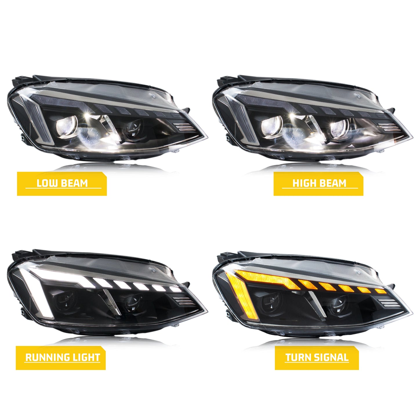 LED Headlight Assembly for Volkswagen Golf 7 Mk7 (2015-2017) – Start-Up Animation & Sequential Turn Signal