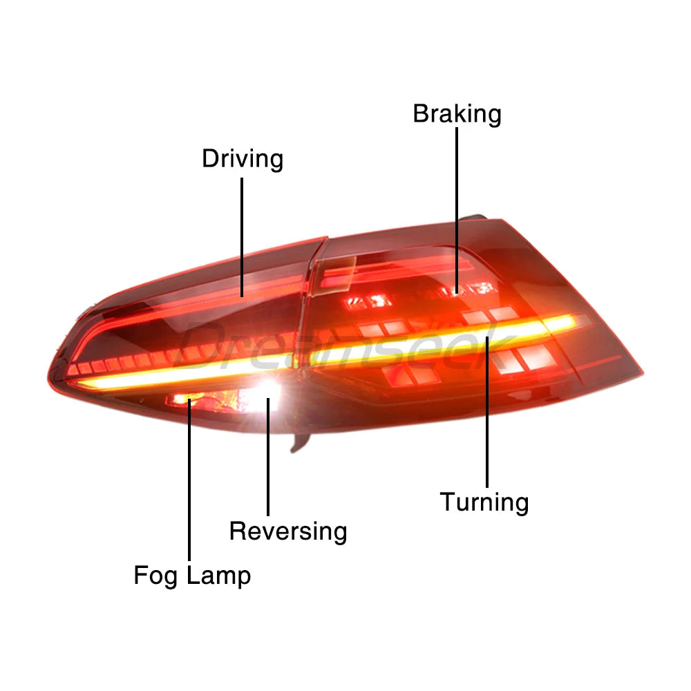 LED Tail Light Assembly for Volkswagen Golf Mk7 (2013-2020) – Dynamic Sequential Turn Signal, Brake, Reverse & Fog Lamp