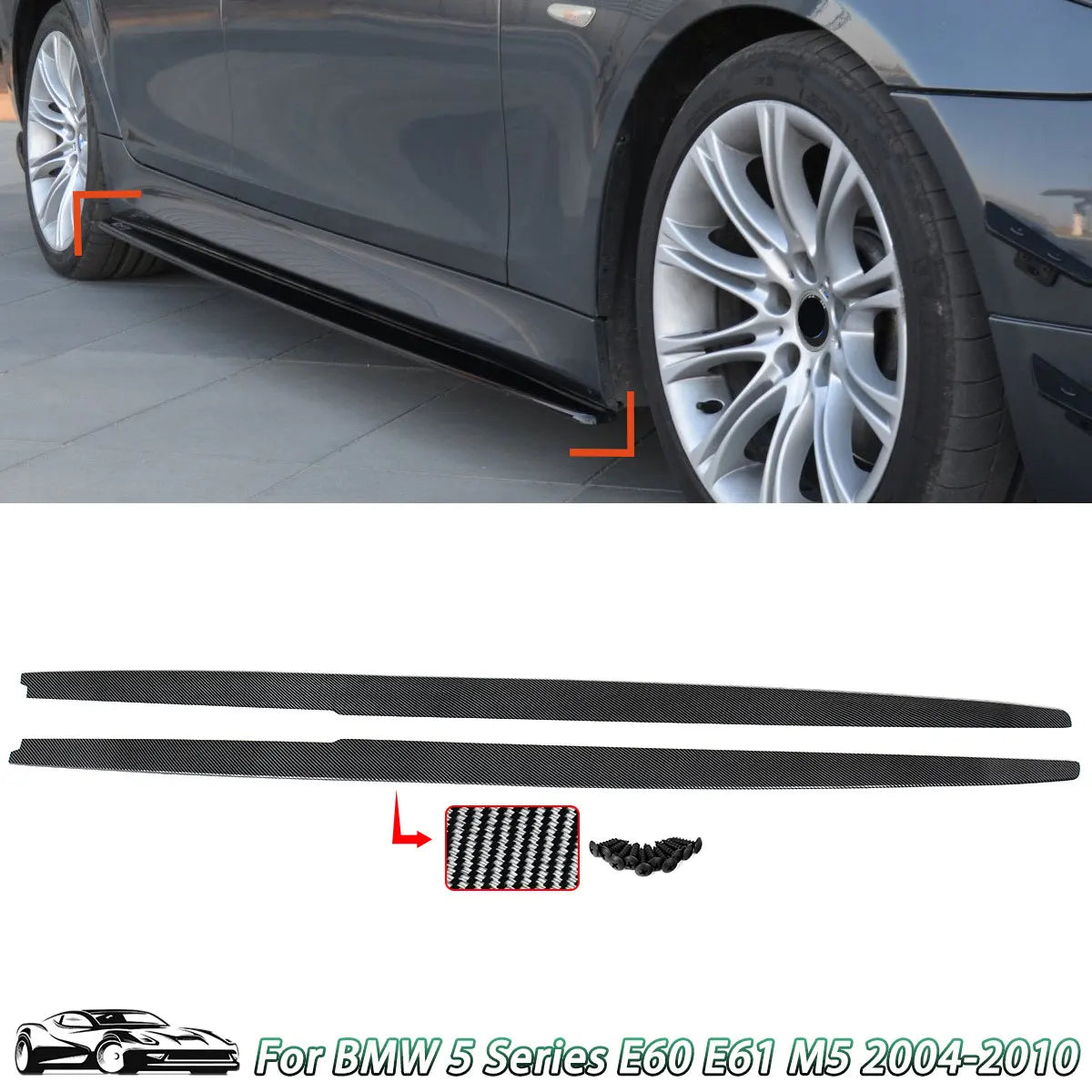 Side Skirt Extensions for BMW 5 Series E60/E61 M5 (2004-2010) – Carbon Fiber Look