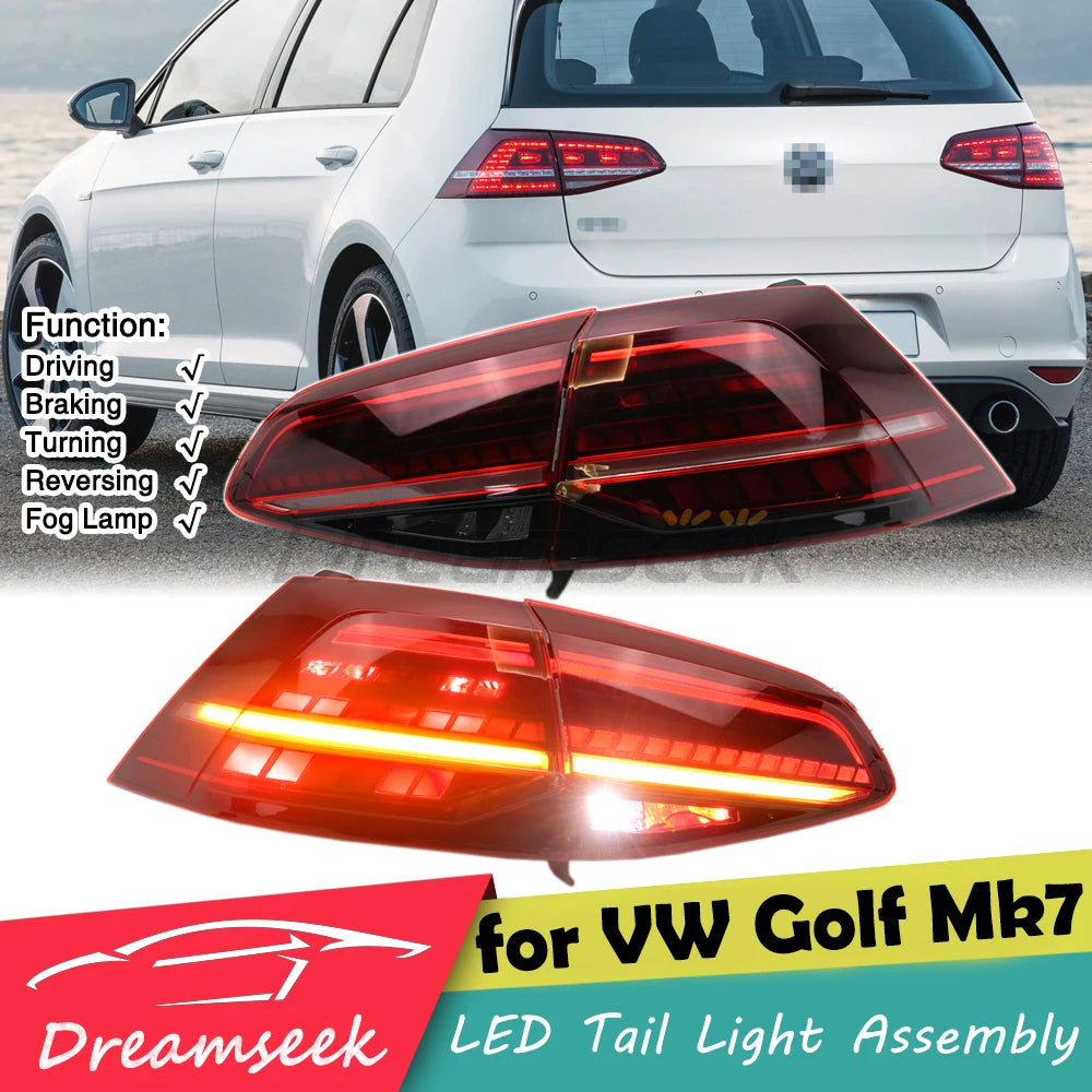 LED Tail Light Assembly for Volkswagen Golf Mk7 (2013-2020) – Dynamic Sequential Turn Signal, Brake, Reverse & Fog Lamp